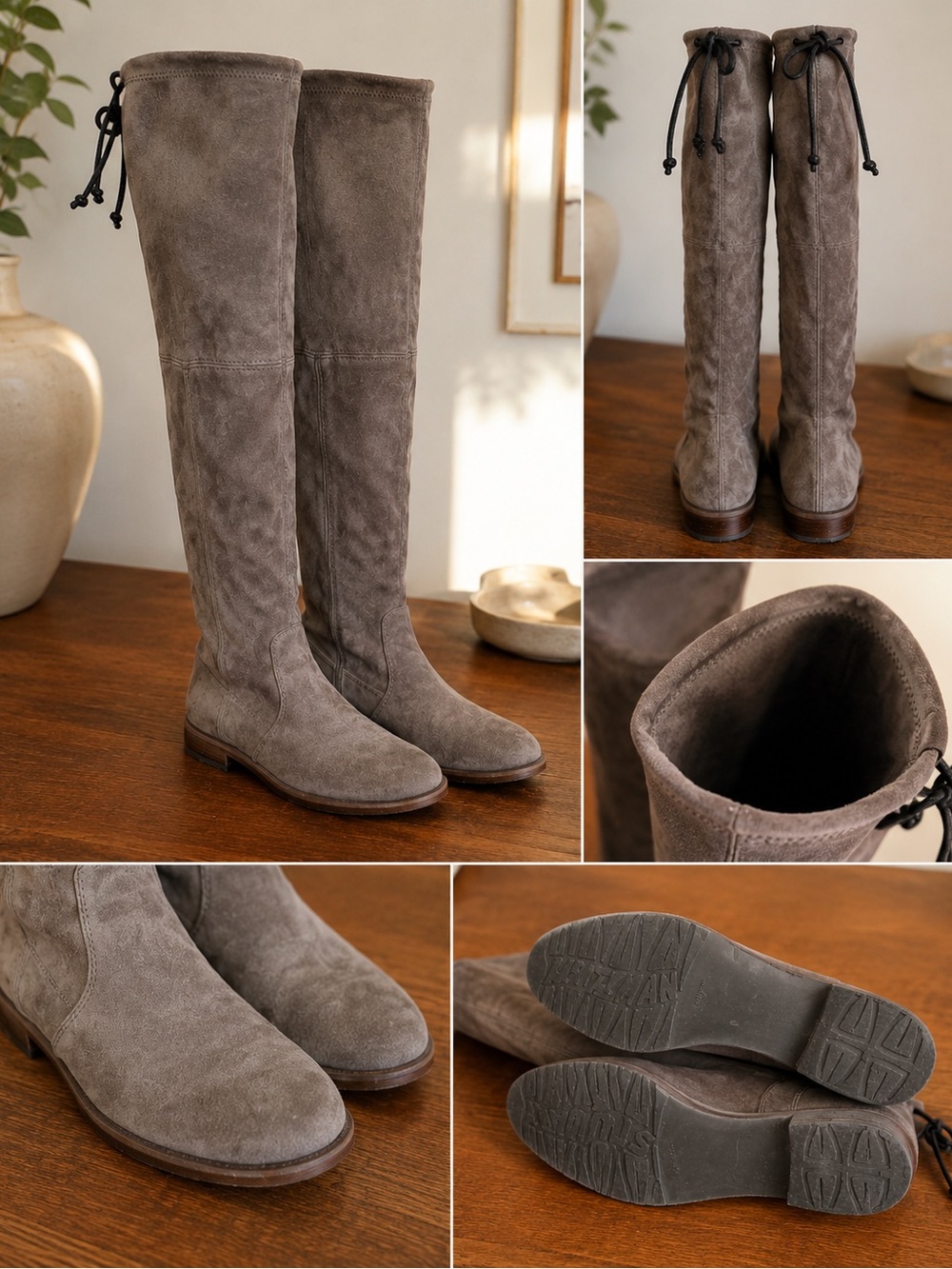 Stuart Weitzman Over-the-Knee Suede Boots in Charcoal Gray
